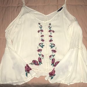 American Eagle Floral Off The Shoulder Bell Sleeve